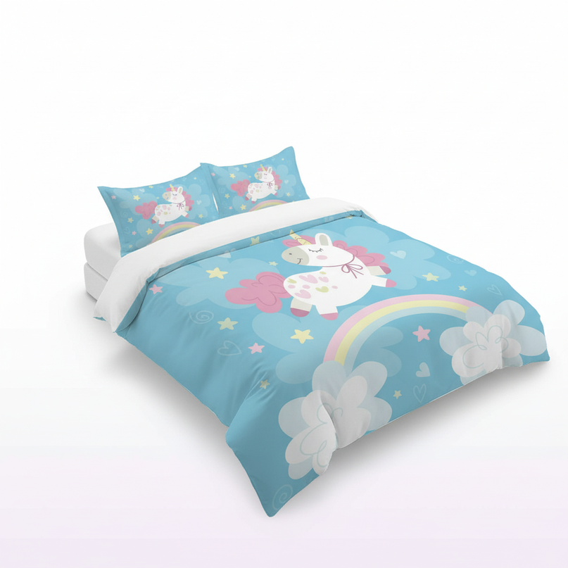 blue heart bow unicorn bedding - white-bg