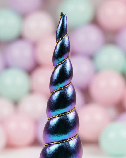 blue iridescent unicorn horn - detail