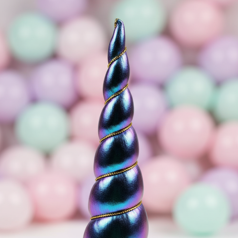 blue iridescent unicorn horn - detail