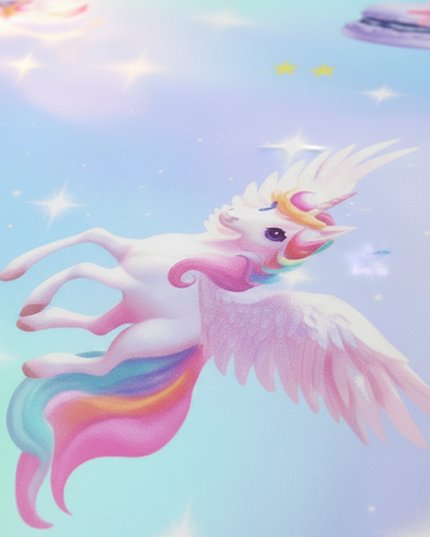 blue macaron pegasus unicorn bedding - detail