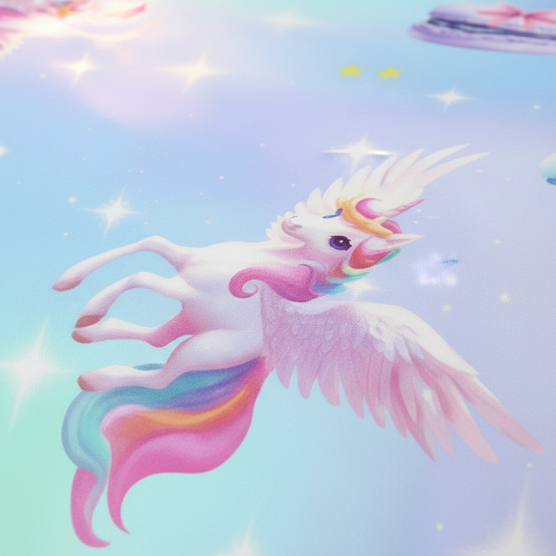 blue macaron pegasus unicorn bedding - detail