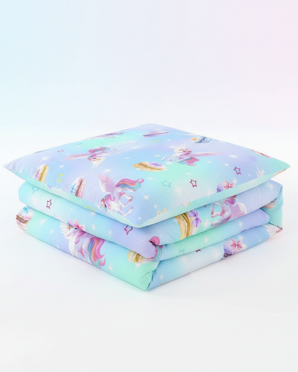 blue macaron pegasus unicorn bedding - white-bg