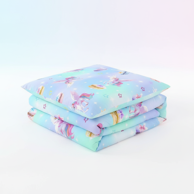 blue macaron pegasus unicorn bedding - white-bg