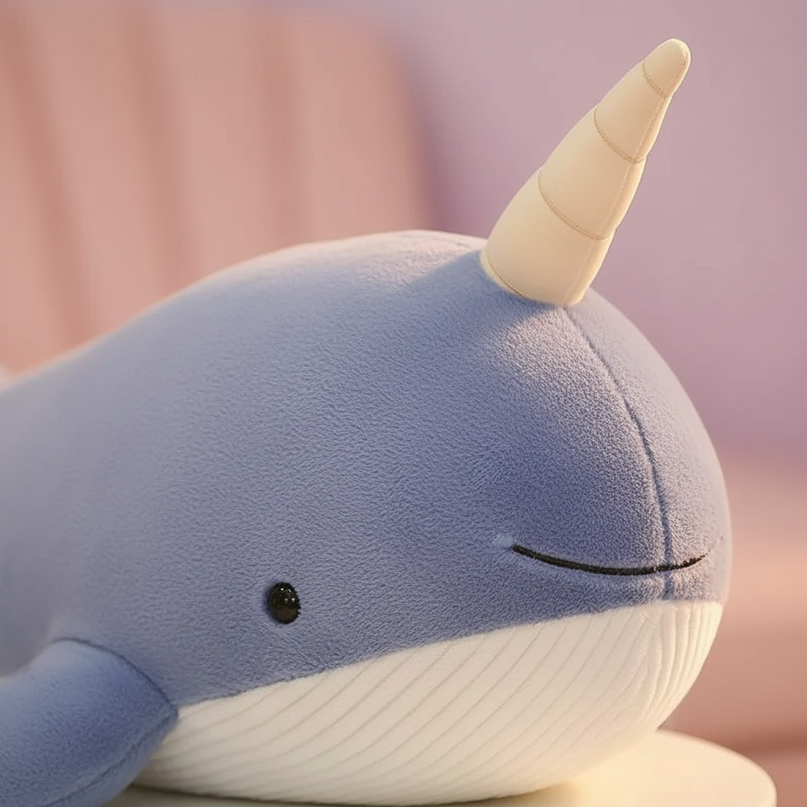 blue narwhal plush - detail