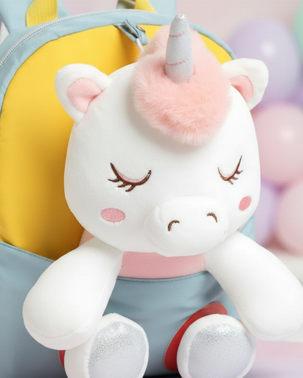 blue plush unicorn toddler backpack - detail