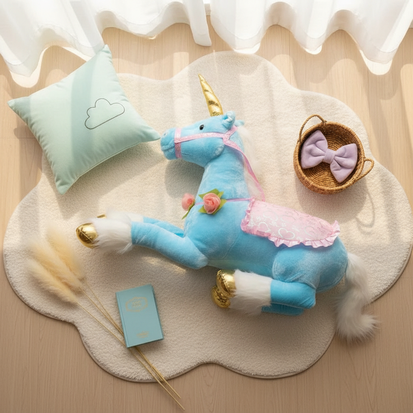 blue princess unicorn plush doll - flat-lay