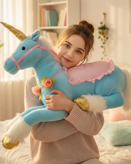 blue princess unicorn plush doll - in-use