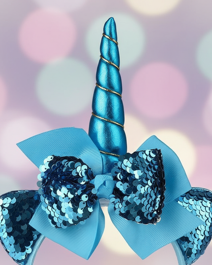 blue sequin unicorn headband - detail