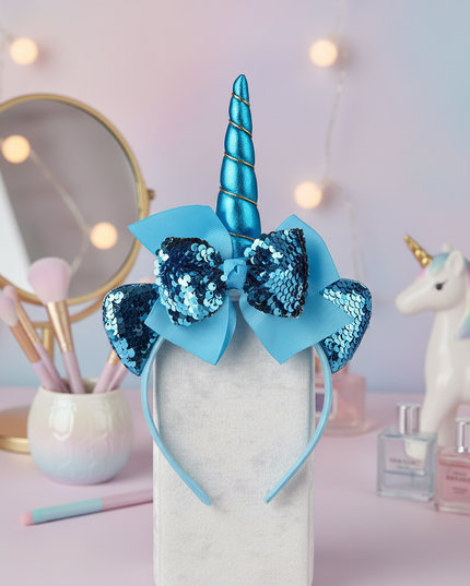 blue sequin unicorn headband - lifestyle