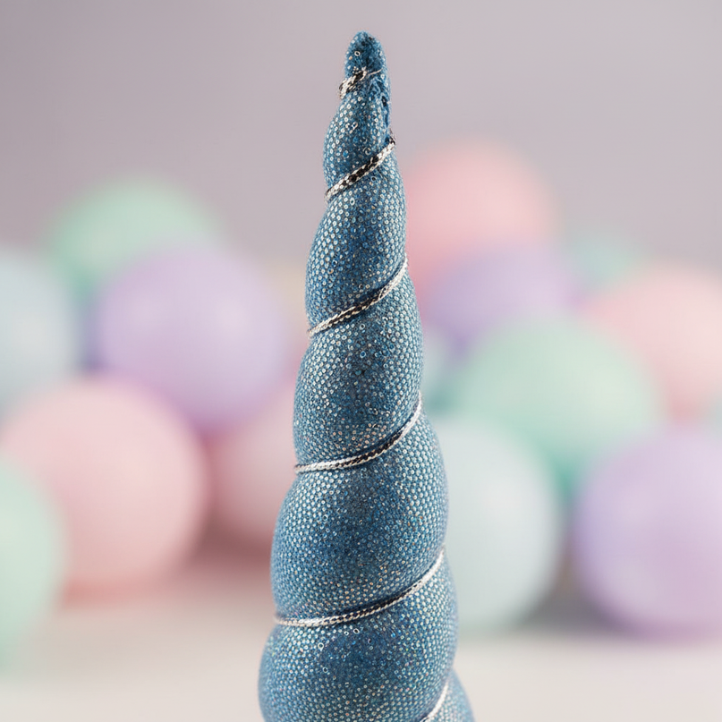 blue sequin unicorn horn - detail