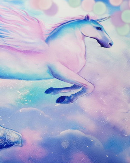 blue sky rearing unicorn bedding - detail