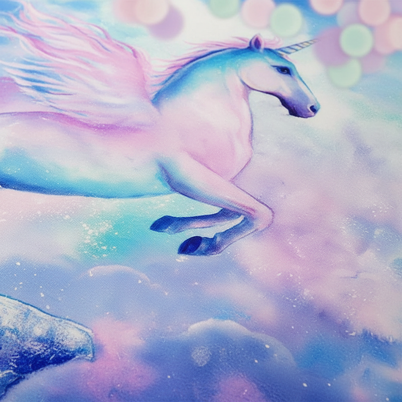 blue sky rearing unicorn bedding - detail