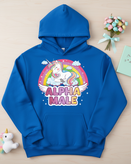 blue sleeping unicorn hoodie - flat-lay