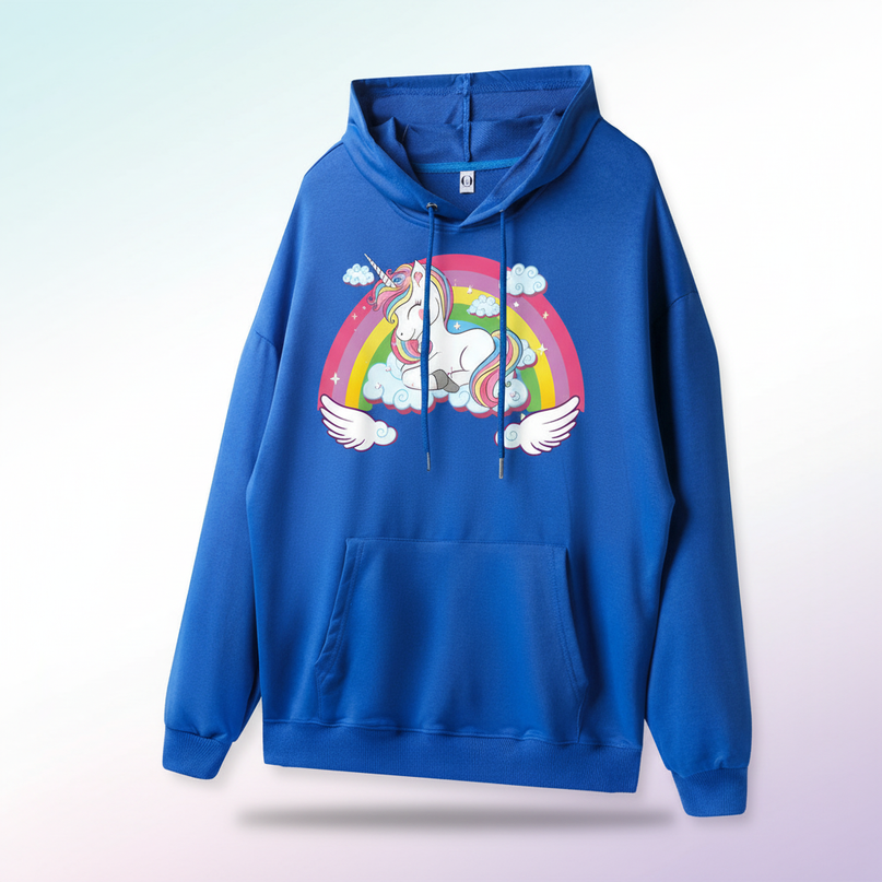 blue sleeping unicorn hoodie - white-bg