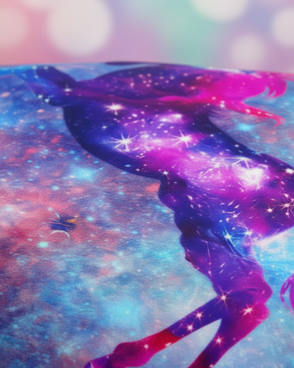 blue sparkle galaxy unicorn bedding - detail