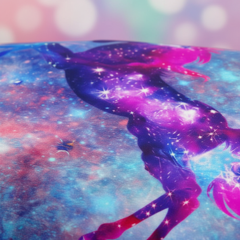 blue sparkle galaxy unicorn bedding - detail
