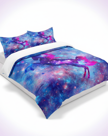 blue sparkle galaxy unicorn bedding - white-bg