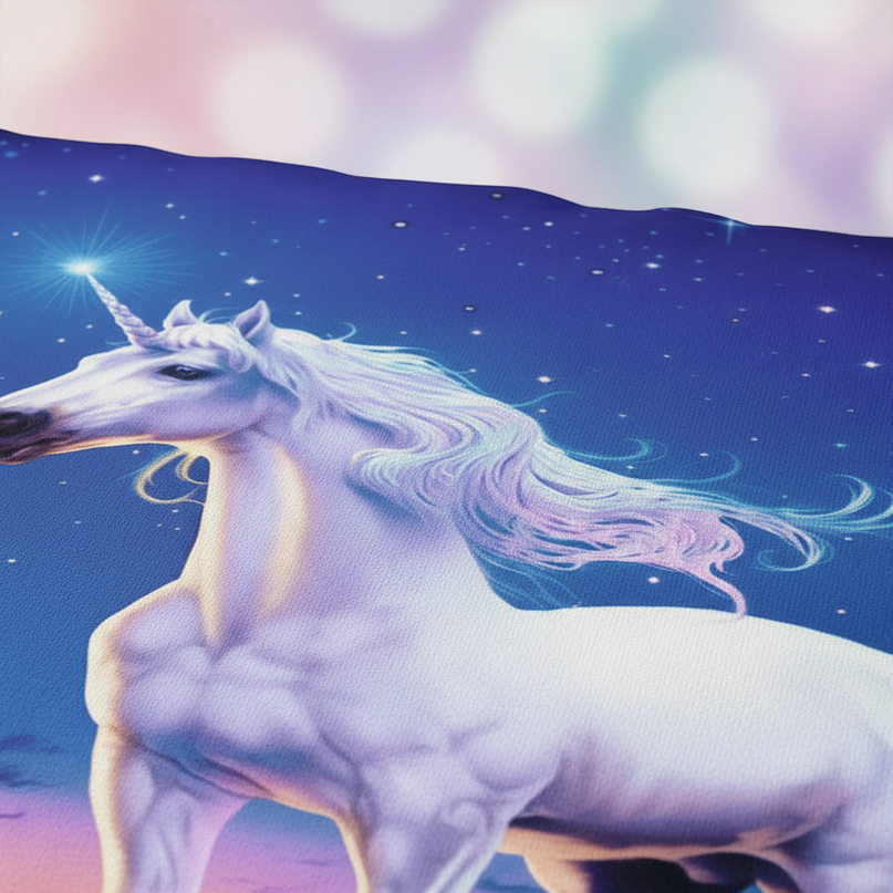 blue starry cliff unicorn bedding - detail