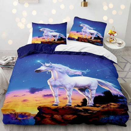 blue starry cliff unicorn bedding - lifestyle