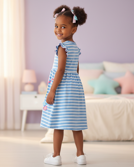 blue stripe unicorn applique dress - back