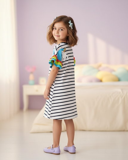 blue stripe unicorn dress - back