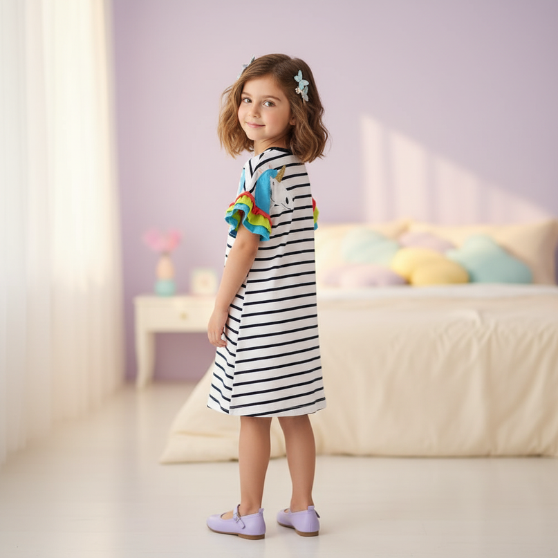 blue stripe unicorn dress - back
