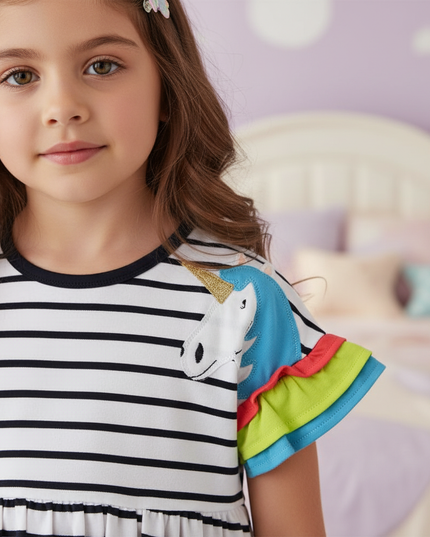 blue stripe unicorn dress - detail