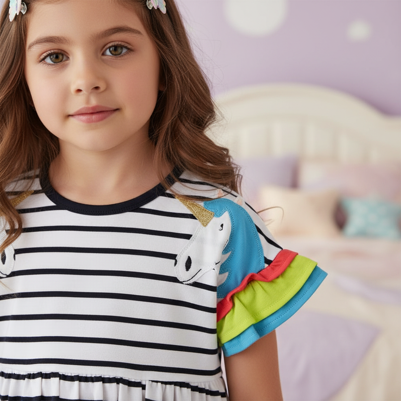blue stripe unicorn dress - detail