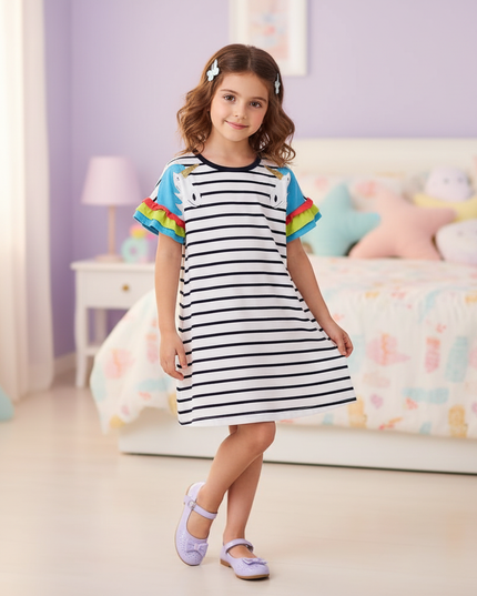 blue stripe unicorn dress - front
