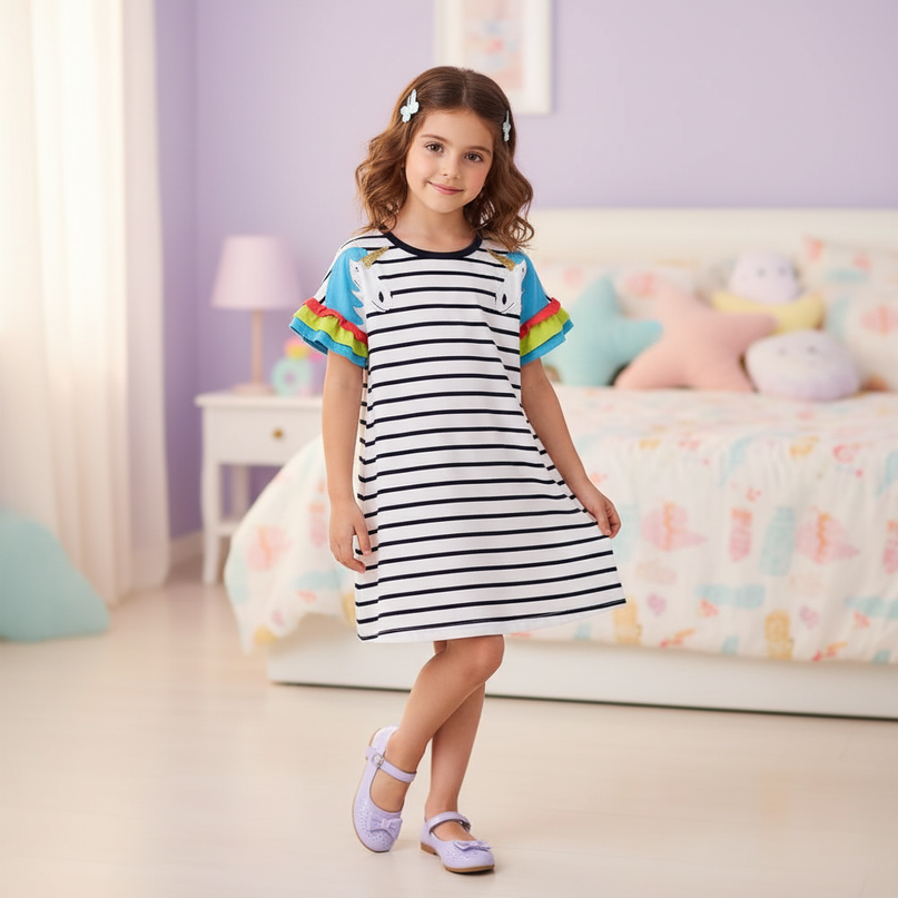 blue stripe unicorn dress - front