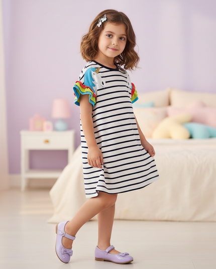 blue stripe unicorn dress - three-quarter