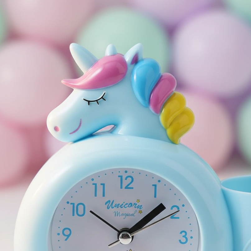 blue unicorn alarm clock - detail