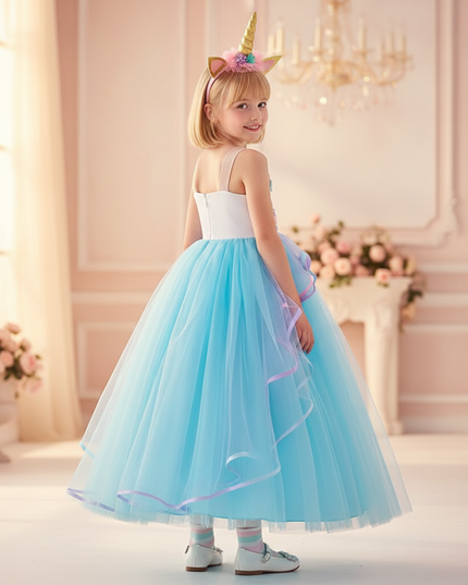 blue unicorn applique dress headband - back