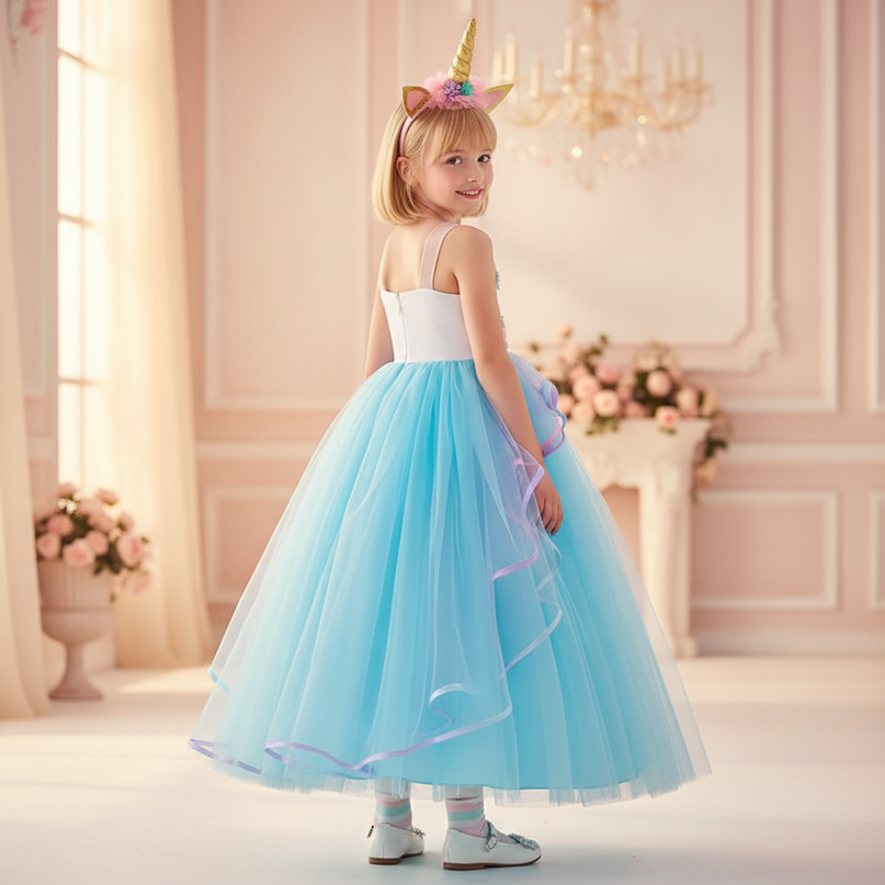 blue unicorn applique dress headband - back