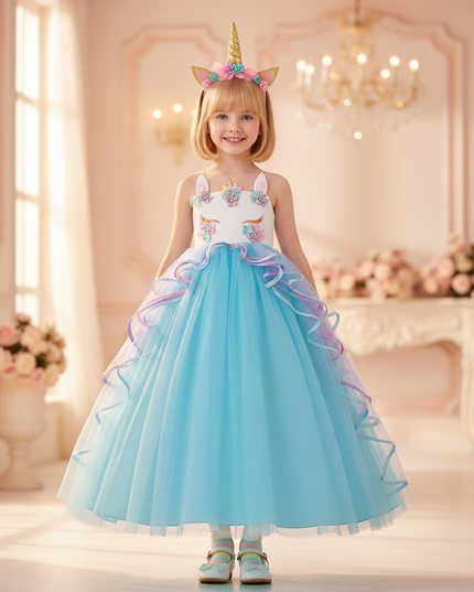 blue unicorn applique dress headband - detail