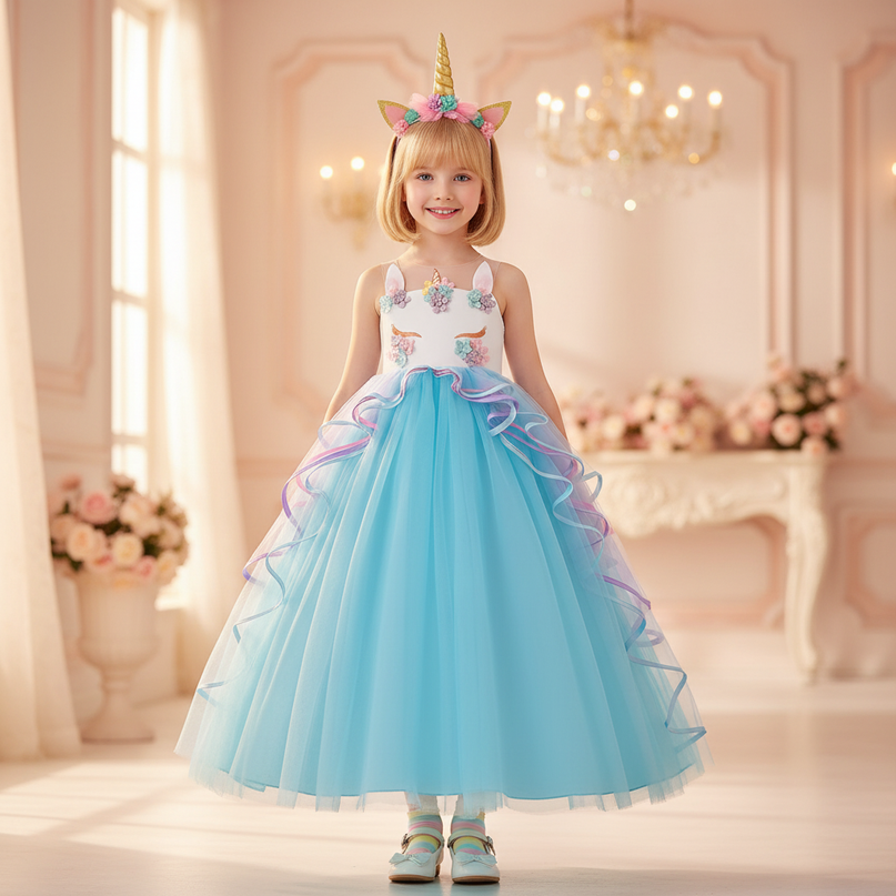 blue unicorn applique dress headband - detail