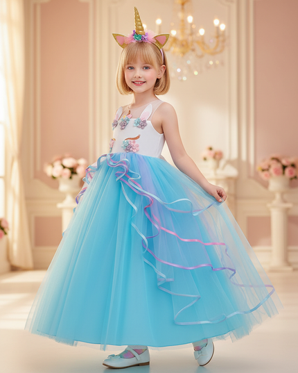 blue unicorn applique dress headband - front