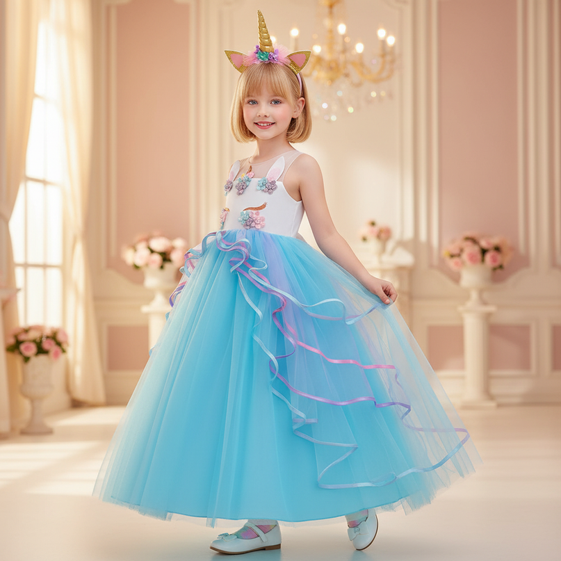blue unicorn applique dress headband - front