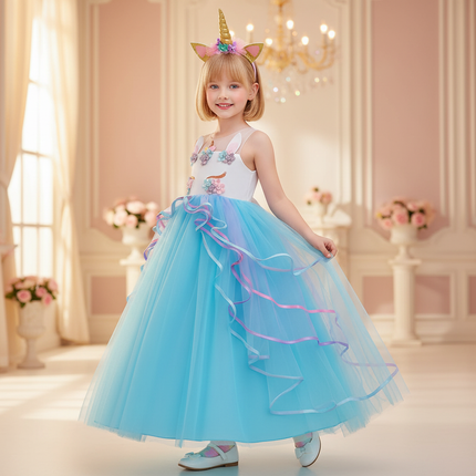 blue unicorn applique dress headband - front
