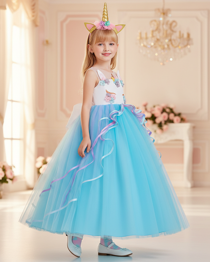 blue unicorn applique dress headband - three-quarter