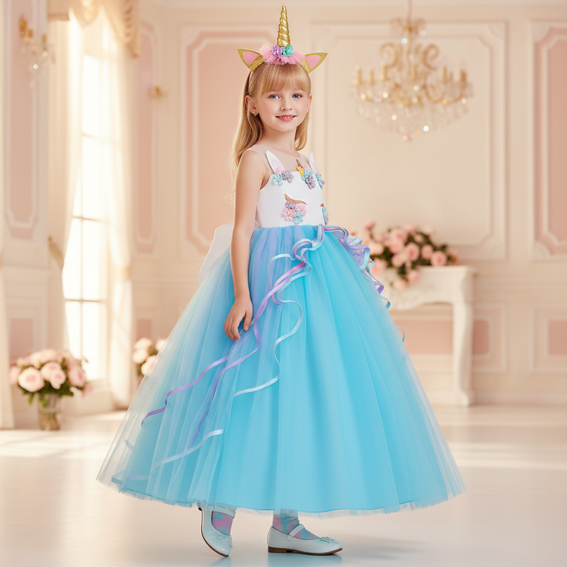 blue unicorn applique dress headband - three-quarter