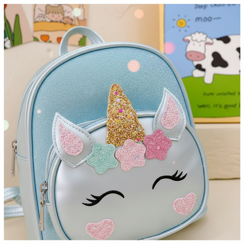 blue unicorn backpack - detail