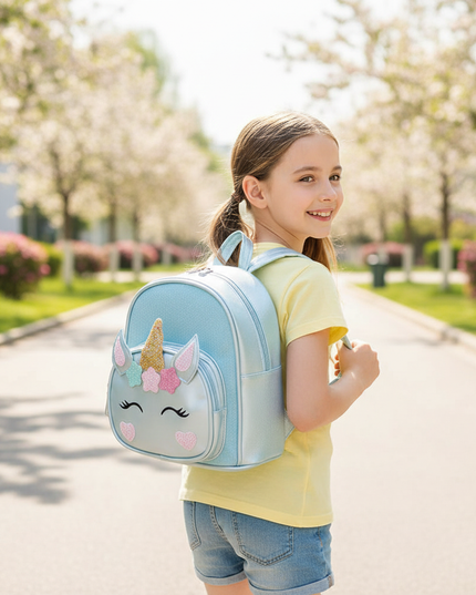 blue unicorn backpack - in-use