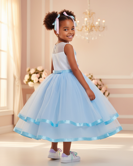 blue unicorn ball gown dress - back
