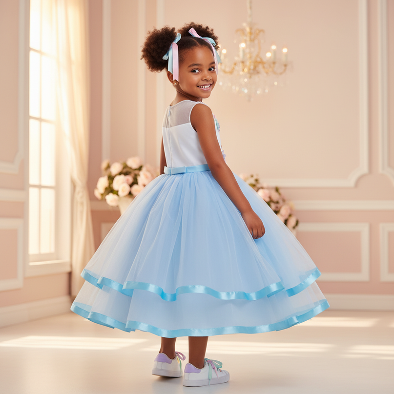 blue unicorn ball gown dress - back
