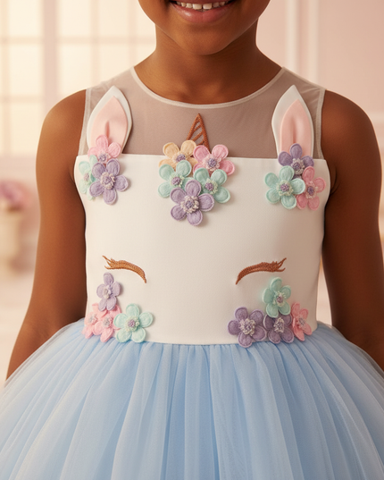 blue unicorn ball gown dress - detail