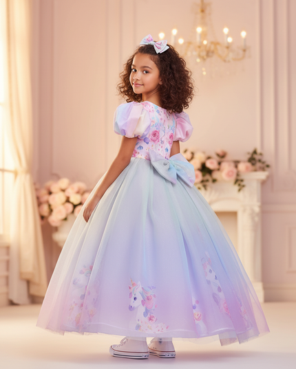 blue unicorn ball gown dress girls - back