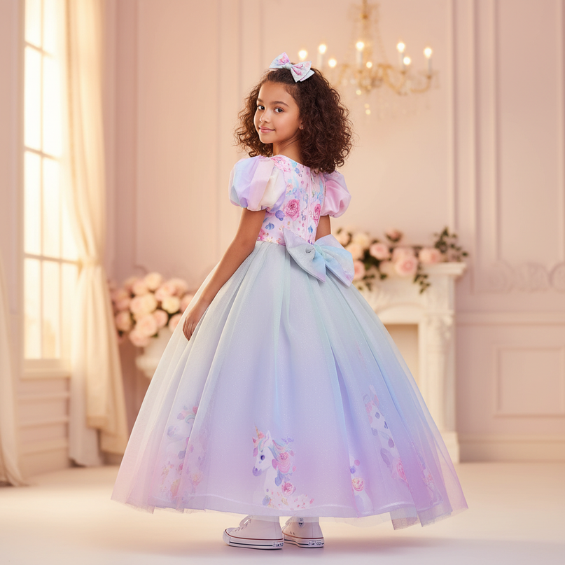 blue unicorn ball gown dress girls - back