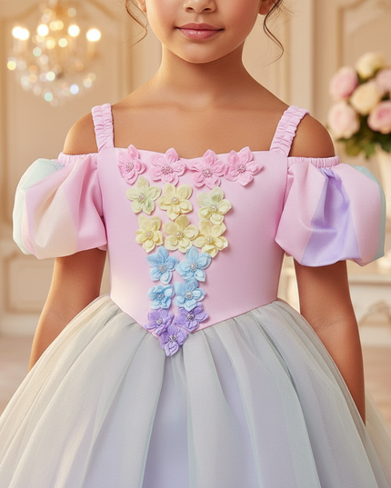 blue unicorn ball gown dress girls - detail
