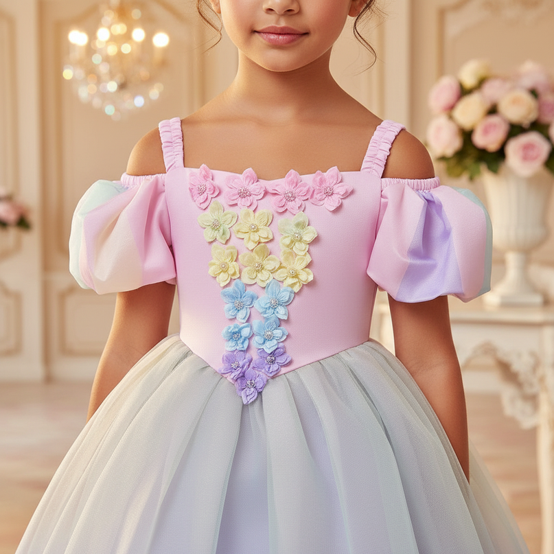 blue unicorn ball gown dress girls - detail